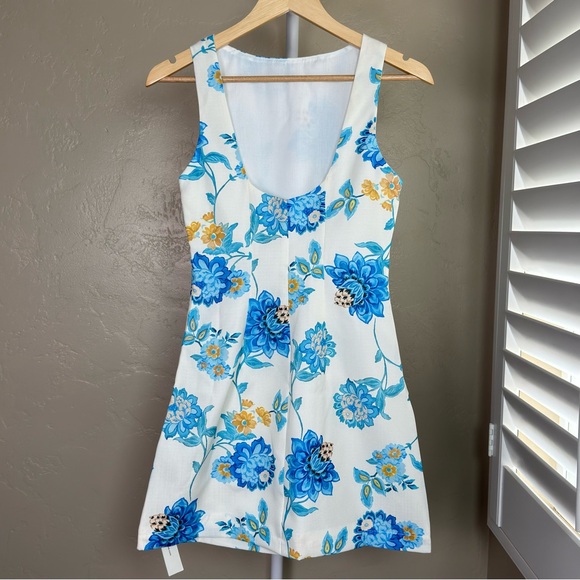 Commense Blue Yellow Floral Backless A-Line Mini Dress XS NWT Open Back - Picture 7 of 13